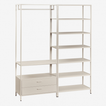 Janine 2-piece Open Modular Wardrobe With Drawers And Steel Shelving Tapioca Beige - Sklum