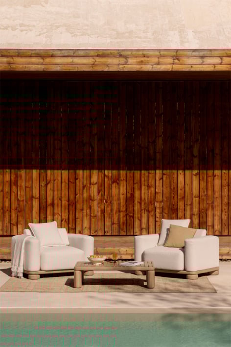 Garden set with 2 armchairs and 115x70 cm coffee table in acacia wood Ioanis