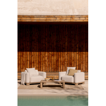 Garden Set With 2 Armchairs And Coffee Table In Acacia Wood 125x80 Cm Ioanis Light Acacia Brown - Sklum