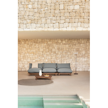 Brina 3-piece Modular Reclining Sofa And Coffee Table Garden Set In Acacia Wood Grey Anthracite - Sklum