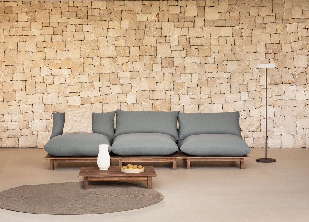 Brina 3-Piece Modular Reclining Sofa and Coffee Table Garden Set in Acacia Wood - Grey Anthracite