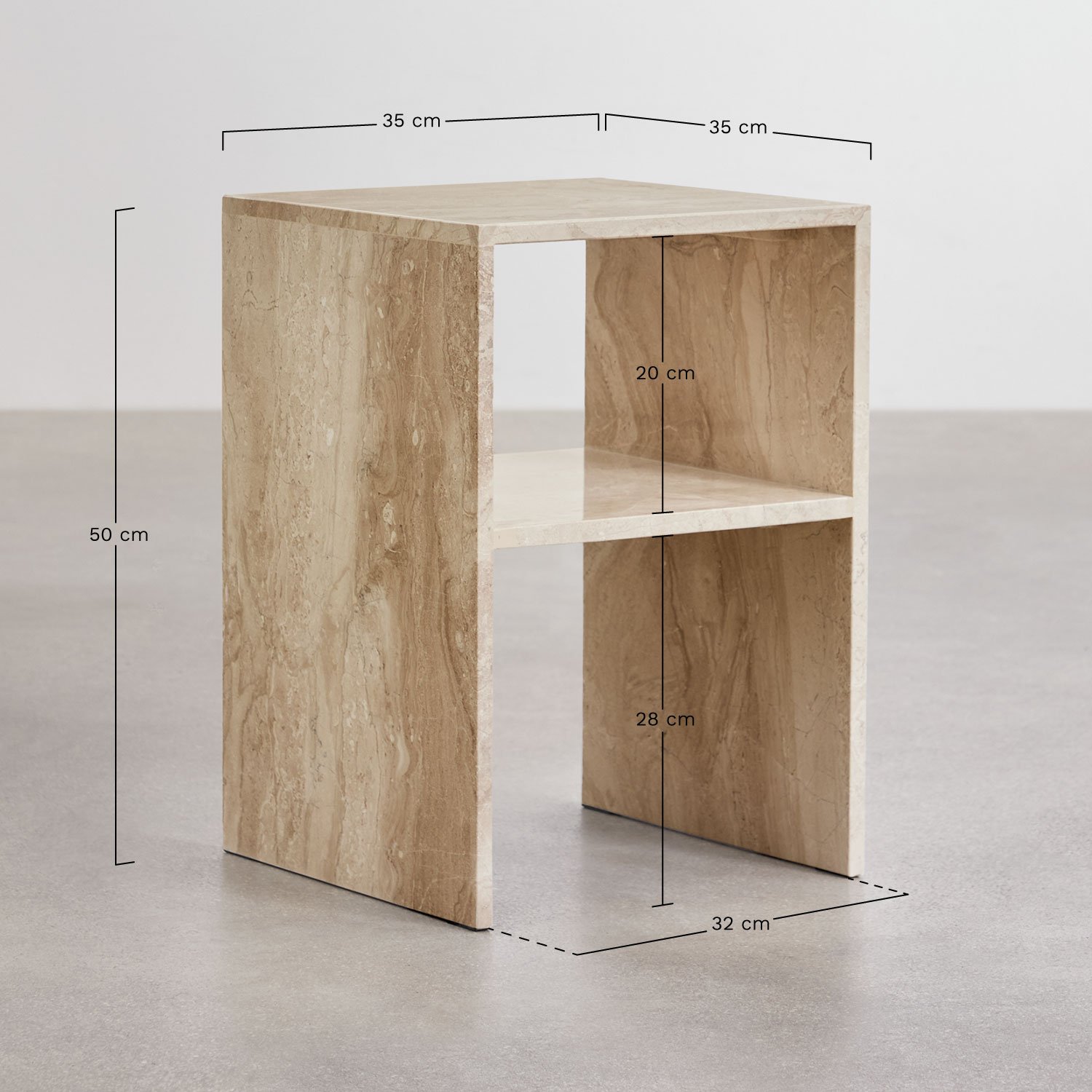 Square bedside table 35x35 cm in Gabrielle marble, medidas