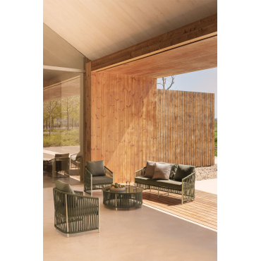 Garden Set With A 2-seater Sofa, 2 Armchairs, And Coffee Tables In Aluminum And Sophie Braided Rope. Light Army Green - Sklum