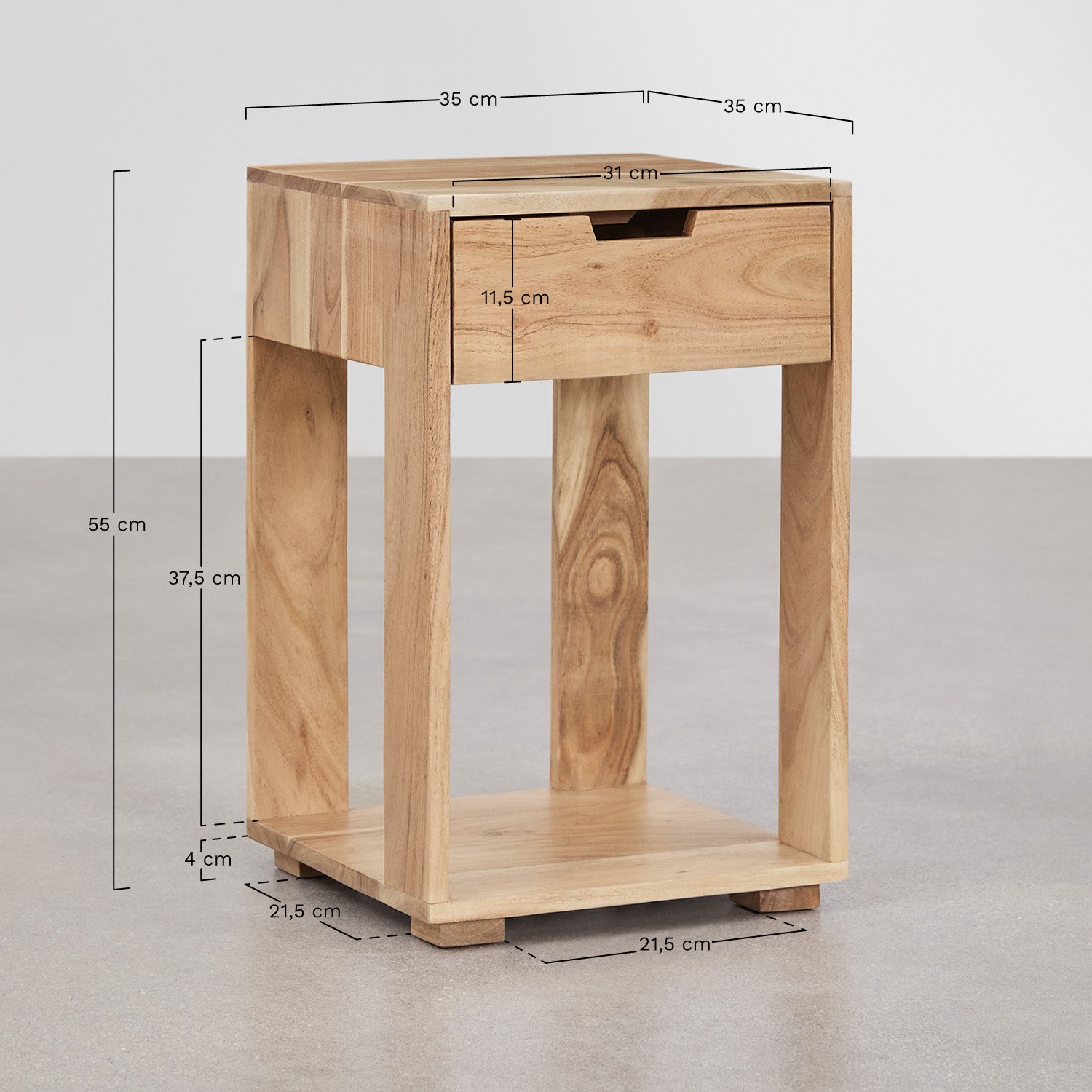 Pack of 2 square bedside tables 35x35 cm in Leduc wood, medidas