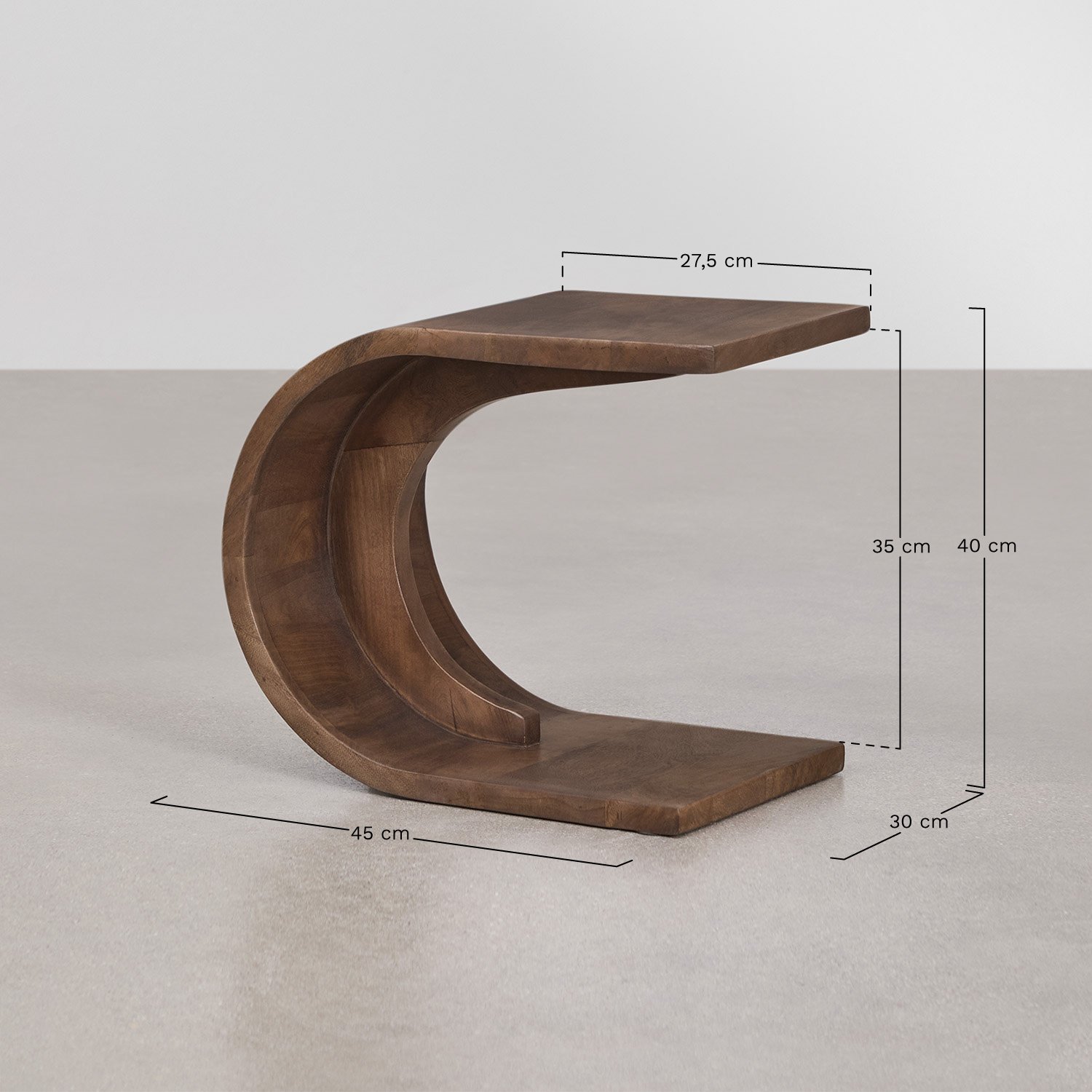 Side table 45x30 cm in Rigi wood, medidas