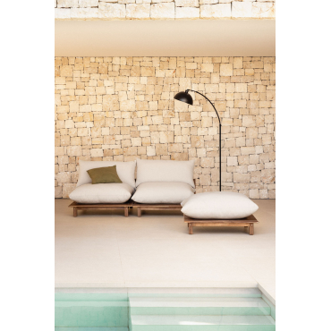 2-piece Modular Garden Recliner Sofa With Ottoman In Acacia Wood Brina Beige Cream - Sklum