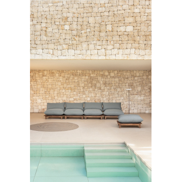 4-piece Modular Garden Recliner Sofa With Ottoman In Acacia Wood Brina Grey Anthracite - Sklum