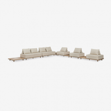 5-piece Corner Modular Sofa Living Room Set With Portet Acacia Side Tables Gardenia White - Sklum