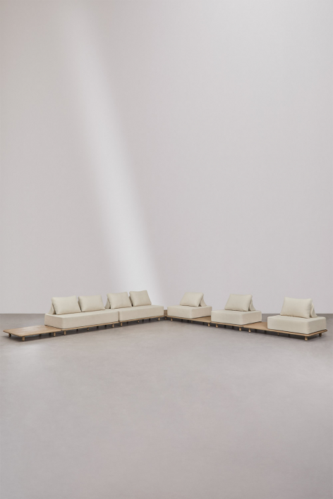 5-piece corner modular sofa living room set with Portet acacia side tables