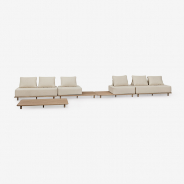 Living Room Set With 4-piece Modular Sofa With Side Table And Coffee Table 160x95 Cm In Portet Acacia Gardenia White - Sklum
