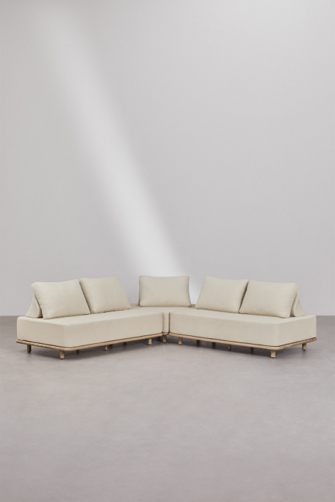 3-piece corner modular sofa living room set in Portet acacia