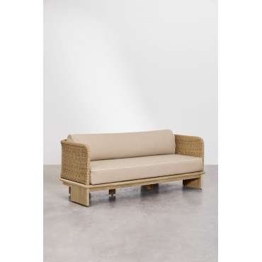 Famara 3-seater Rattan And Acacia Wood Sofa Light Brown Acacia - Sklum