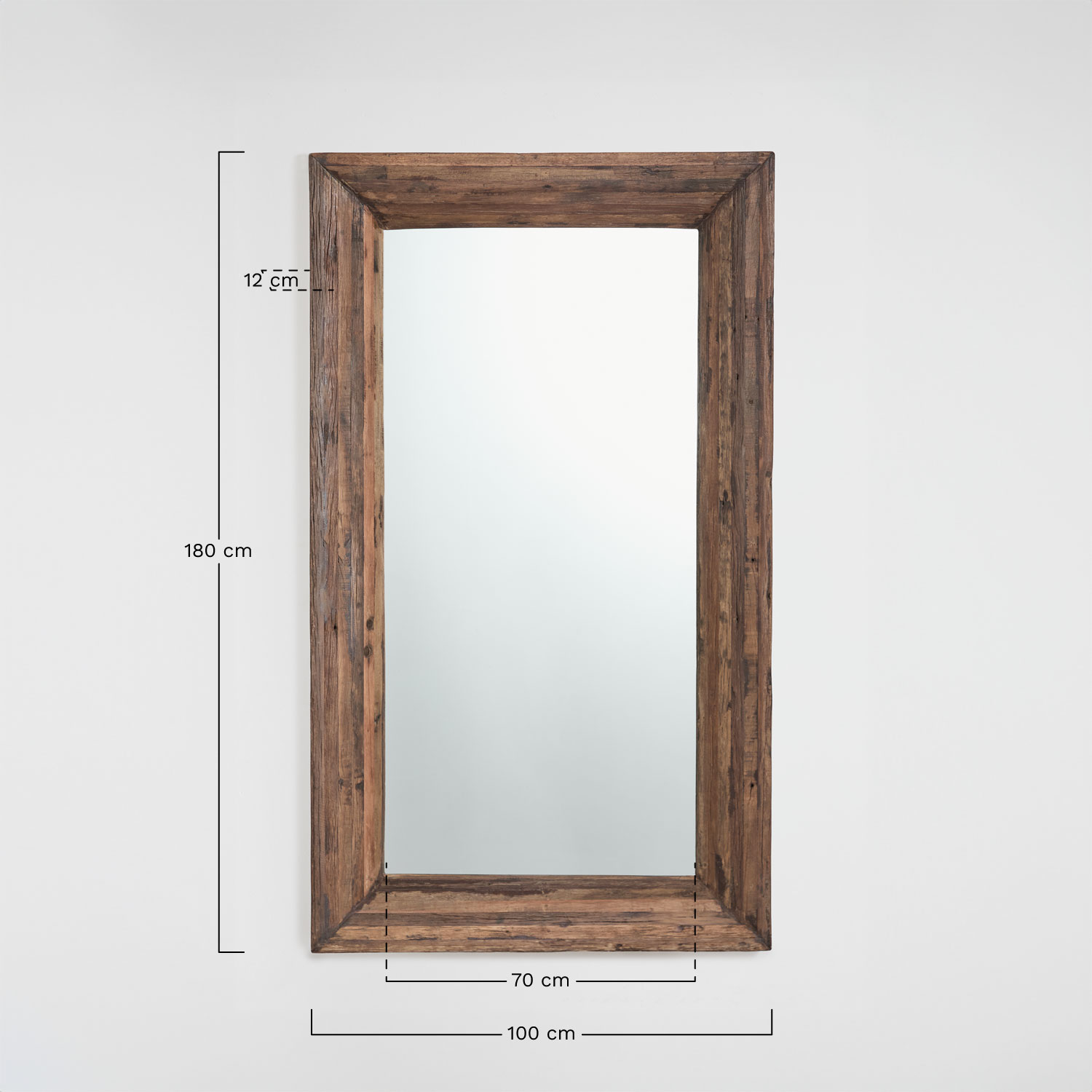 Rectangular wall mirror in recycled wood Juvira, medidas