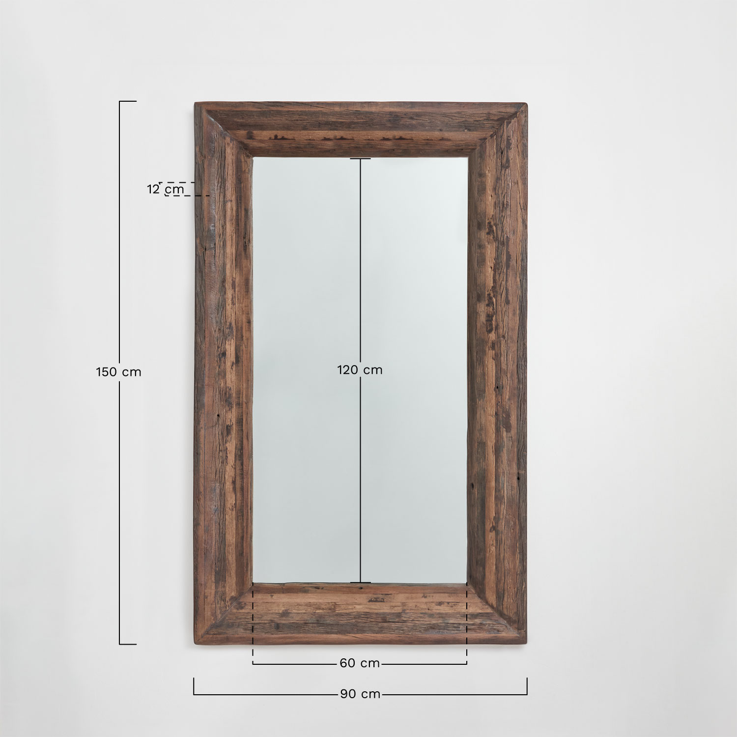Rectangular wall mirror in recycled wood Juvira, medidas