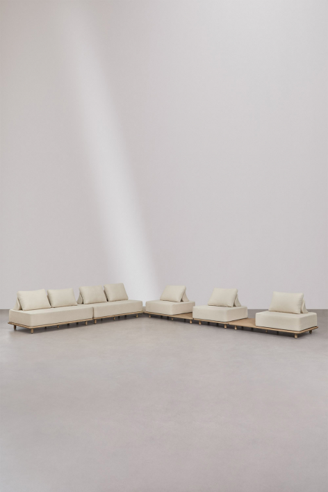 5-piece corner modular sofa living room set with acacia Portet side table