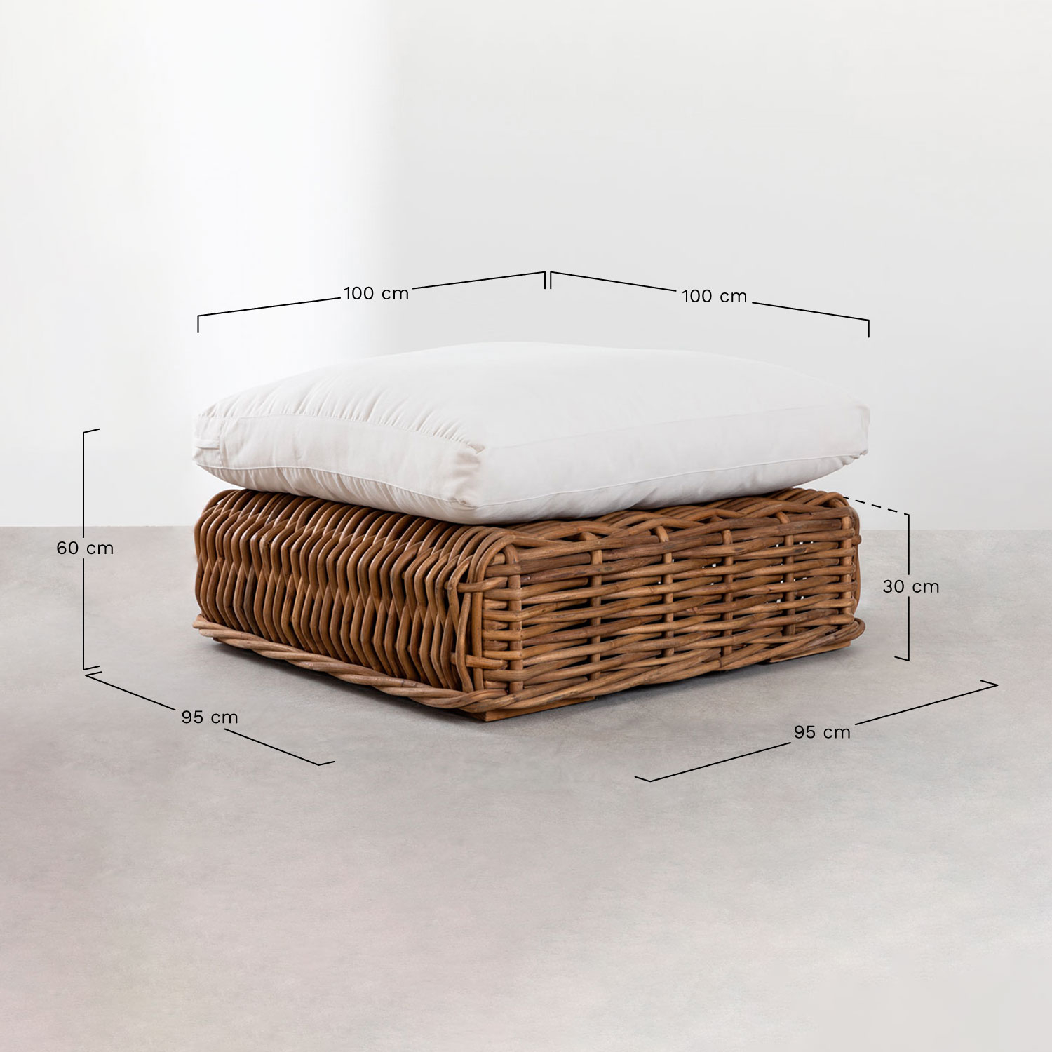 Milu rattan pouf, medidas