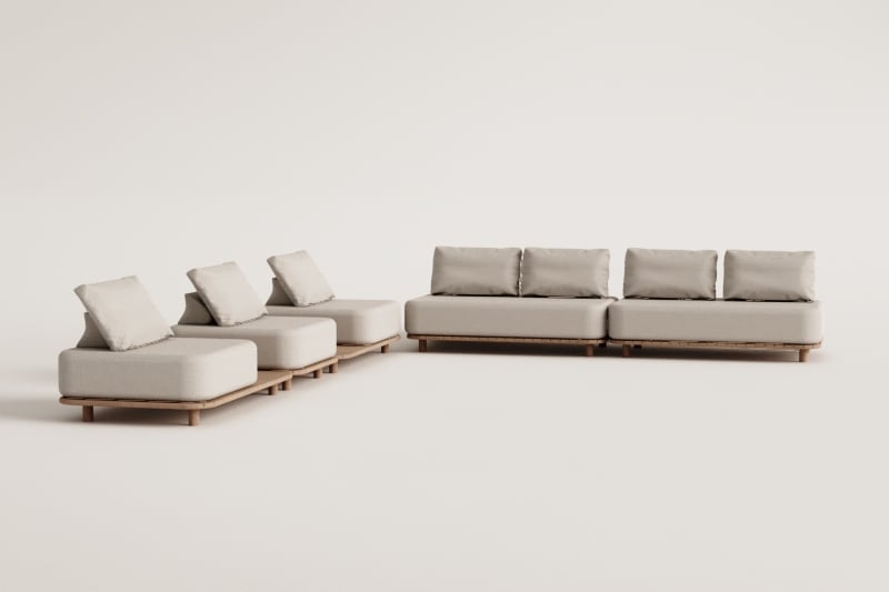 5-piece corner modular sofa living room set with acacia Portet side table
