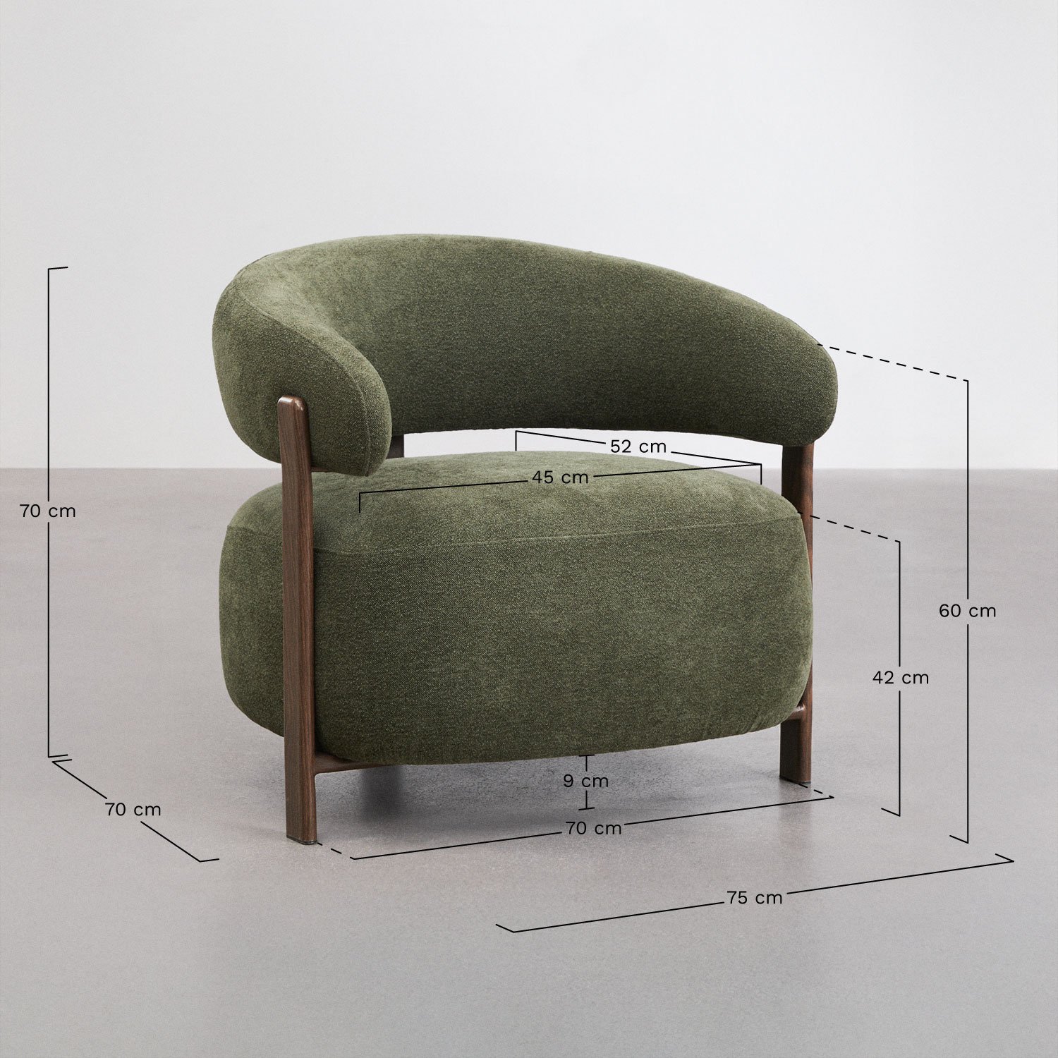Chenille fabric and iron armchair Jolie, medidas