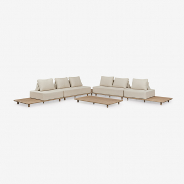 Living Room Set With A 4-piece Modular Corner Sofa With A Side Table And A Coffee Table, 160 X 95 Cm, In Portet Acacia. Gardenia White - Sklum