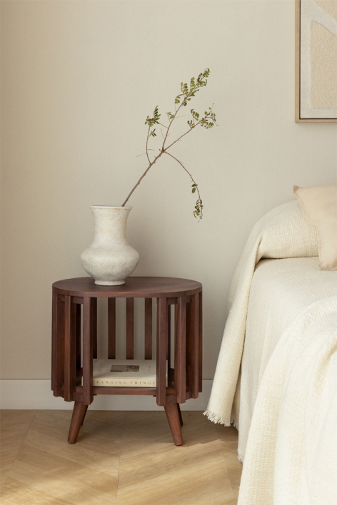 Oval bedside table 50x35 cm in acacia wood Dragor - Dark Acacia Brown