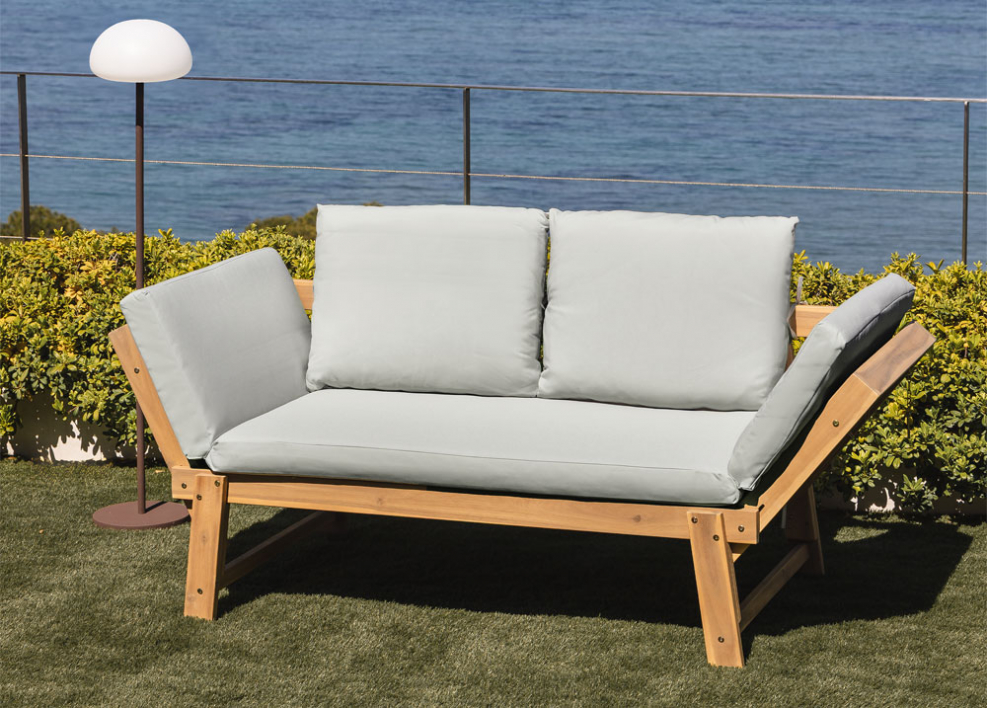 Adjustable 3-seater garden sofa in acacia wood Guille - Light Grey