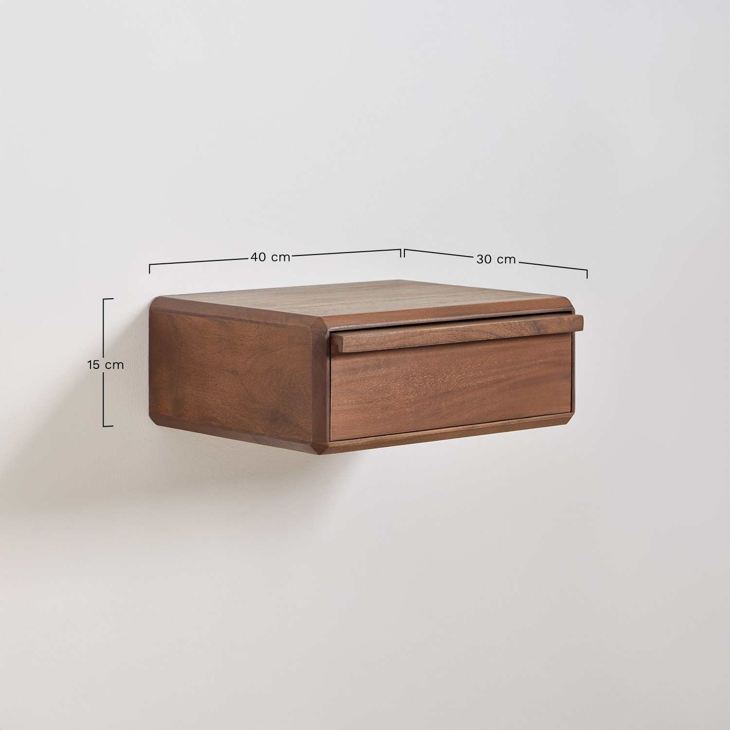 Floating bedside table 40x30 cm in Nordilan acacia wood, medidas