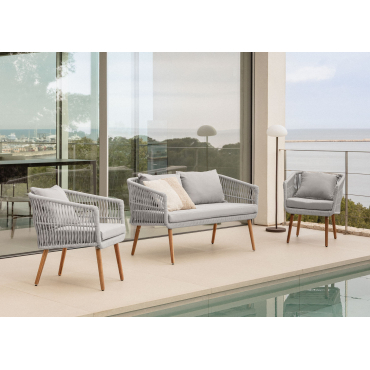 Garden Set With 2-seater Sofa And 2 Armchairs In Acacia Wood And Braided Rope Barker Style Grey - Sklum