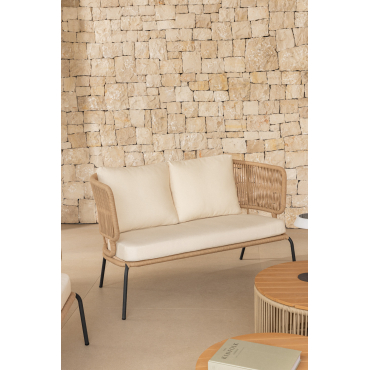 2-seater Garden Sofa In Iron And Braided Rope Calipso Natural - Sklum