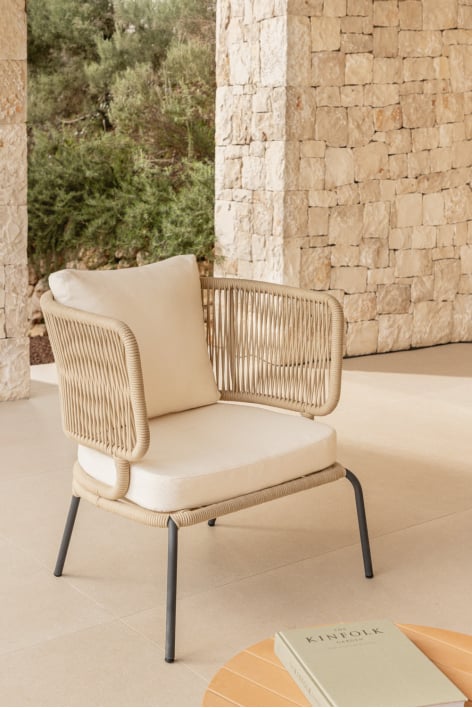 Calipso garden armchair in iron and braided rope