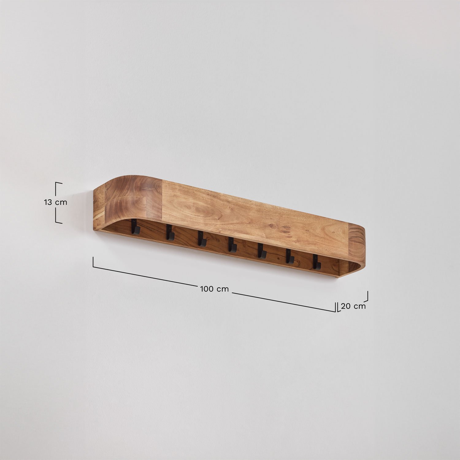 Acacia wood wall coat rack Frigia, medidas