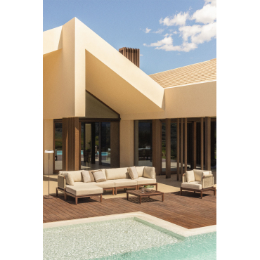Giulia 4-piece Modular Garden Sofa Set With 2 Corner Chairs, Coffee Table, Pouf, And Armchair In Acacia Beige Cream - Sklum