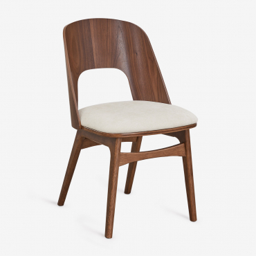 Dining Chair In Wood And Upholstered Juna Dark Brown Wood & Chenille Fabric Beige Cream - Sklum