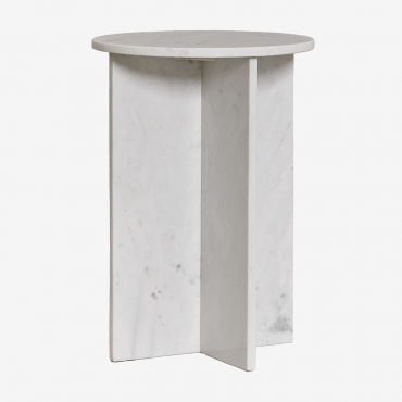 Pack Of 2 Round Bedside Tables Ø35 Cm In Mencia Marble White Marble - Sklum