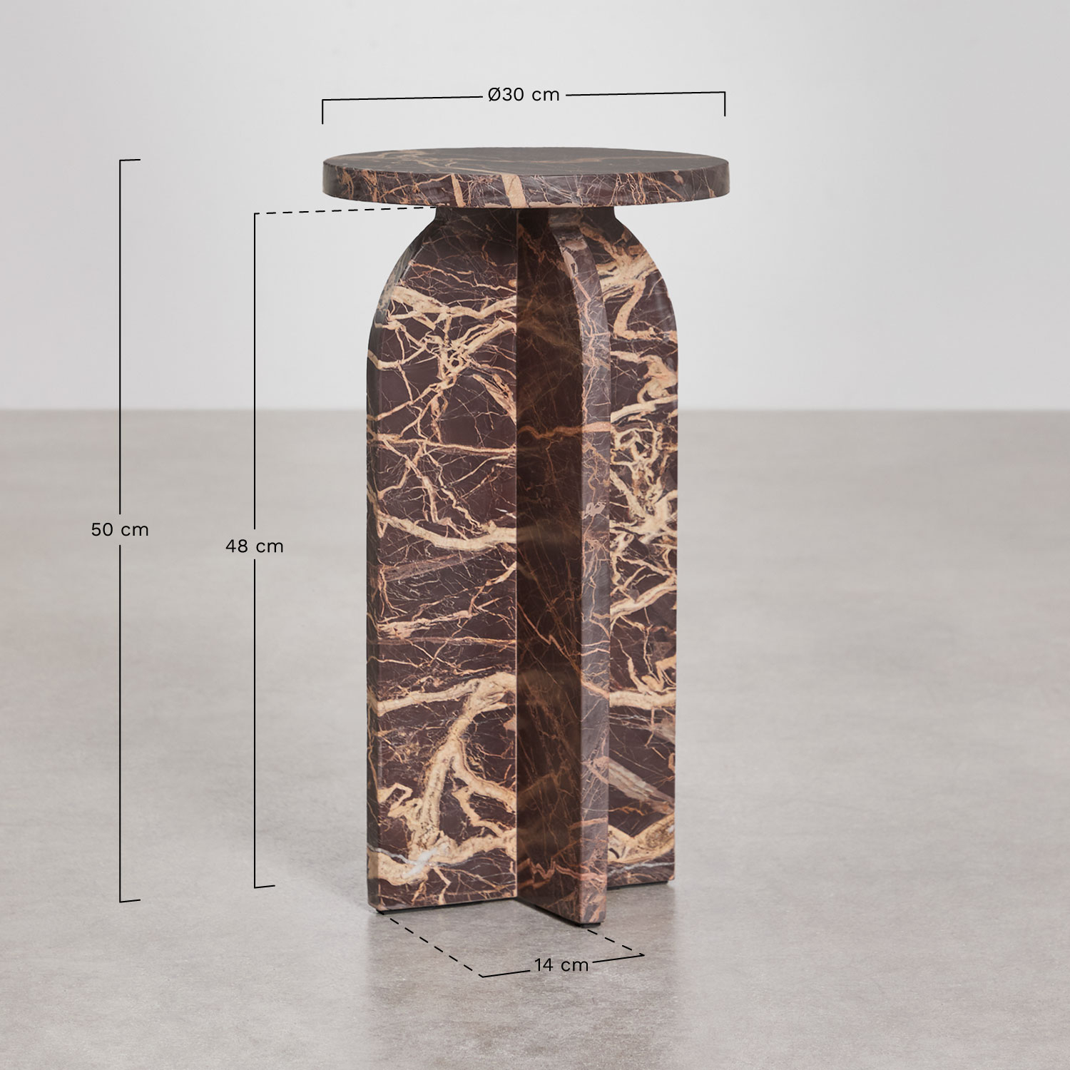 Round bedside table Ø30 cm in Graham marble, medidas