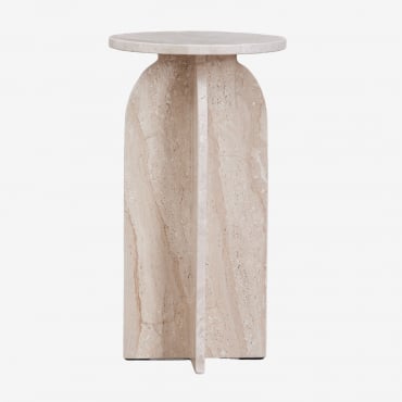 Pack Of 2 Round Bedside Tables Ø30 Cm In Graham Marble Cream Beige Marble - Sklum