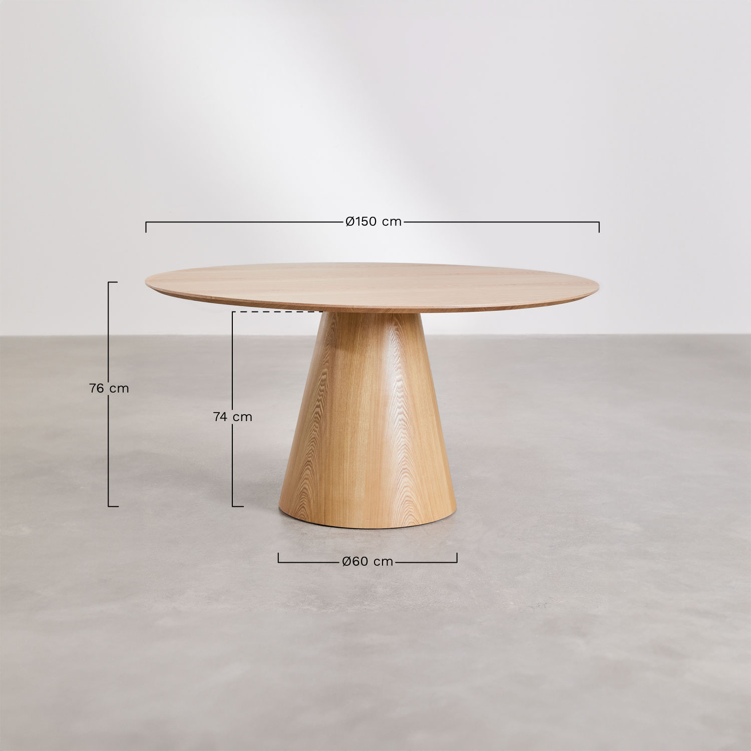 Aura round wooden dining table, medidas