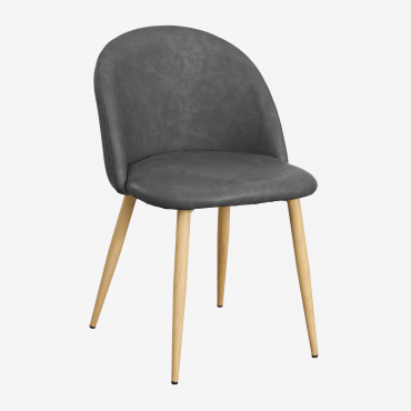 Kana Leatherette Upholstered Dining Chair Grey Anthracite & Natural Wood - Sklum
