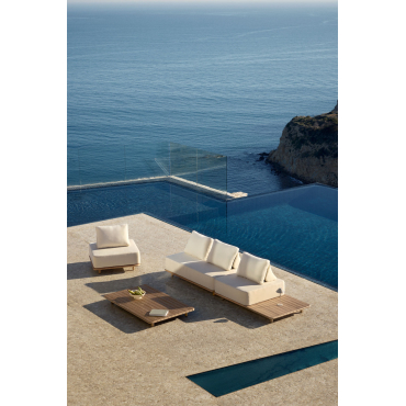 Garden Set With 2-piece Modular Sofa With Side Table, Armchair And Coffee Table 160x95 Cm In Portet Acacia Gardenia White - Sklum