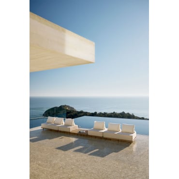 Portet 4-piece Modular Sofa Garden Set With Side Table In Acacia Gardenia White - Sklum