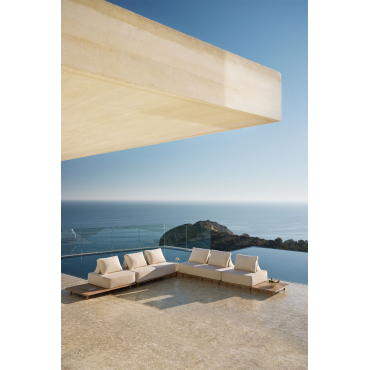 Portet 4-piece Corner Modular Sofa Garden Set With Side Table In Acacia Gardenia White - Sklum