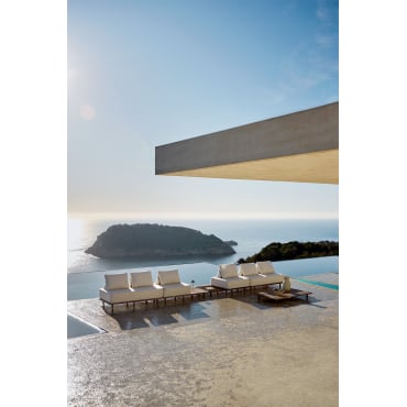 Garden Set With 4-piece Modular Sofa With Side Table And Coffee Table 160x95 Cm In Portet Acacia Light Brown Acacia - Sklum