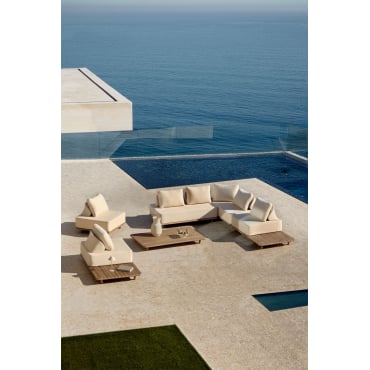 Garden Set With 5-piece Modular Corner Sofa With Side Table And Coffee Table 160x95 Cm In Portet Acacia Gardenia White - Sklum