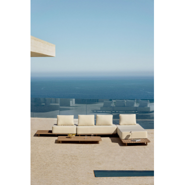 Garden Set With 4-piece Modular Chaise Longue Sofa With Side Table And Coffee Table 160x95 Cm In Portet Acacia Gardenia White - Sklum
