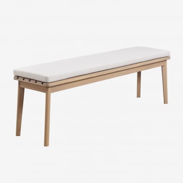 160 Cm Garden Bench In Acacia Wood And Kaela Fabric Light Acacia Brown & Fabric Gardenia White - Sklum