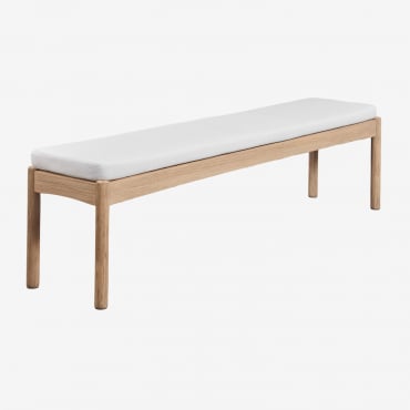 Garden Bench 180 Cm In Acacia Wood And Karvia Fabric Acacia Brown & Fabric White - Sklum