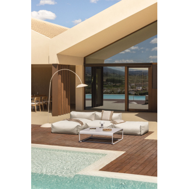 Porto Garden Set With 2-piece Modular Chaise Longue Sofa, Pouf, And Coffee Table Tapioca Beige - Sklum