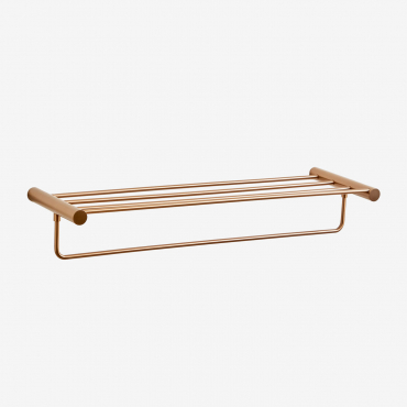 Wall-mounted Bathroom Towel Rack With Shelf In Stainless Steel Devon Yellow Rose Gold - Sklum