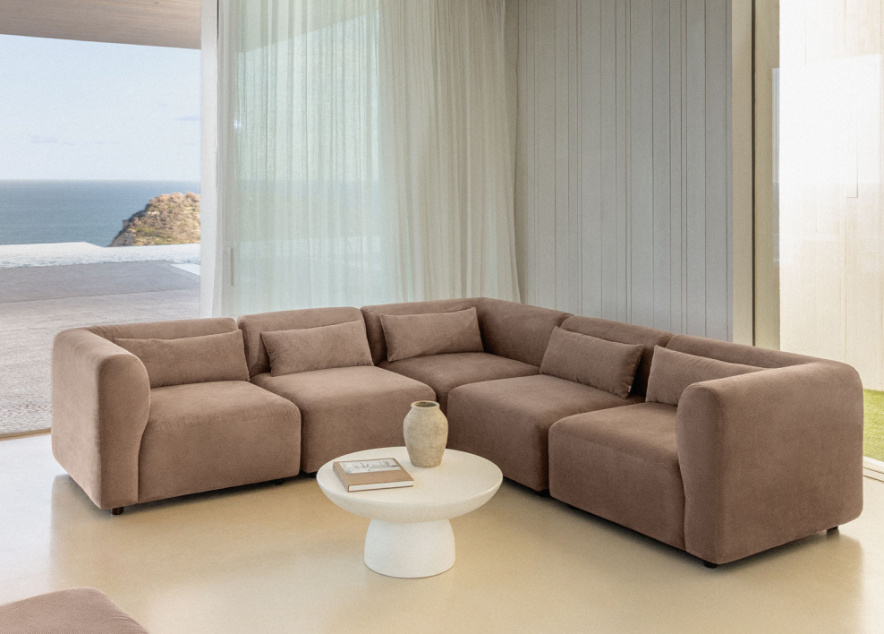 Fogler 5-Piece Modular Corner Sofa - Corduroy Camel Brown