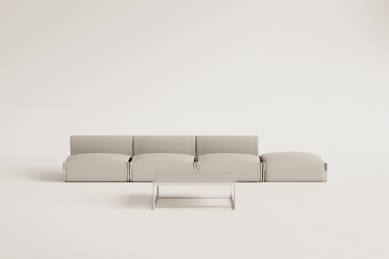 Garden set with 3-piece modular sofa, pouf and Oporto coffee table