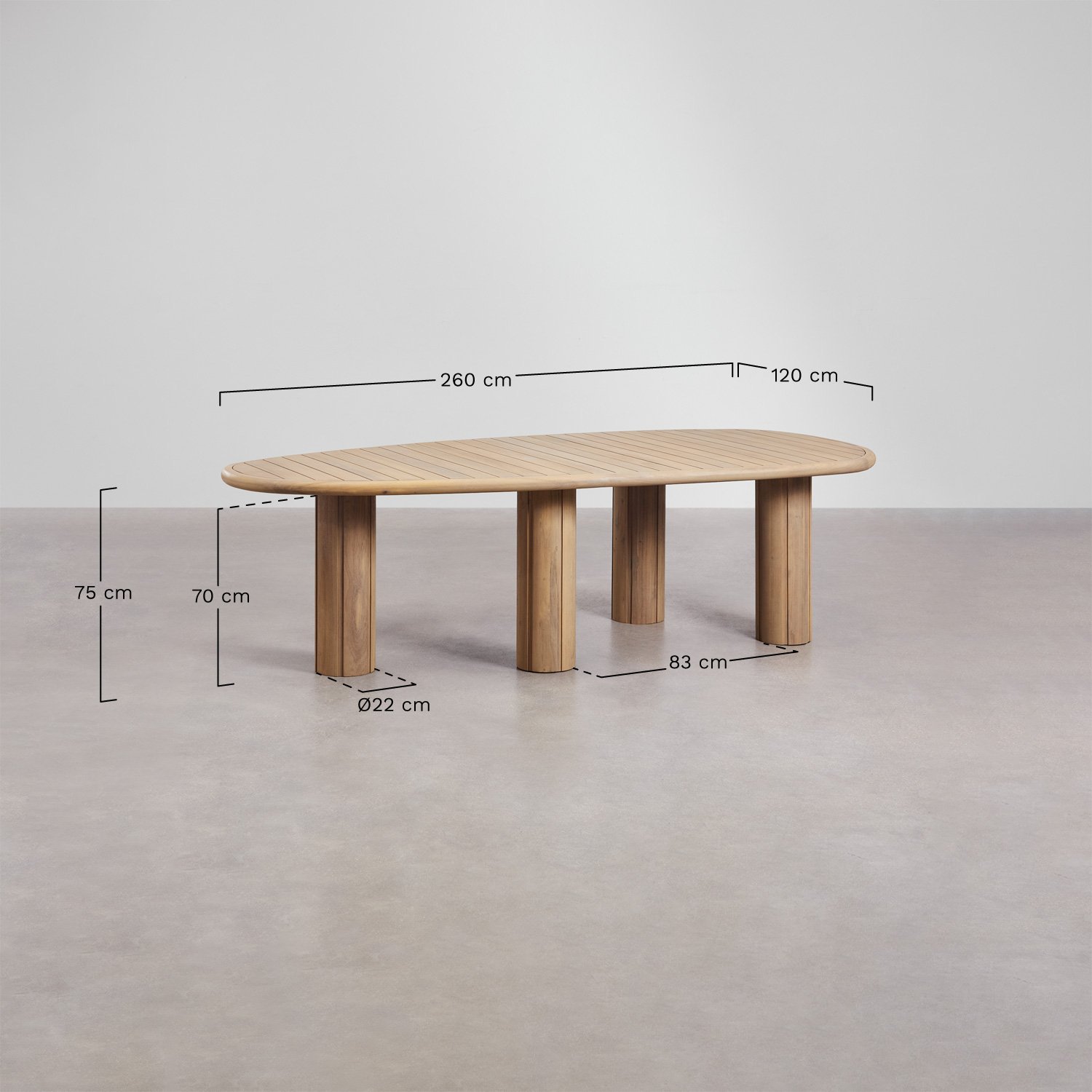 Ginara  260 cm oval table set and 10 Uleno acacia wood garden chairs, medidas